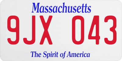 MA license plate 9JX043