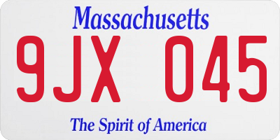 MA license plate 9JX045