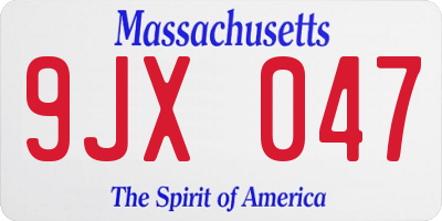 MA license plate 9JX047