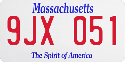 MA license plate 9JX051