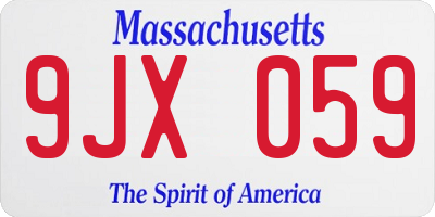 MA license plate 9JX059