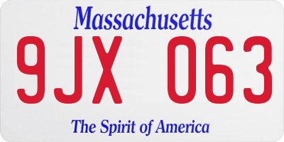 MA license plate 9JX063