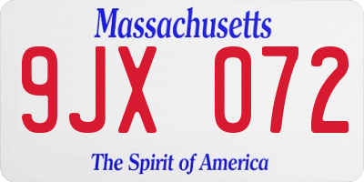 MA license plate 9JX072