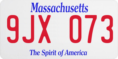 MA license plate 9JX073