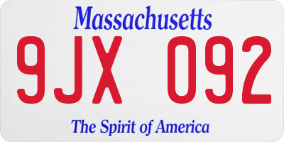 MA license plate 9JX092