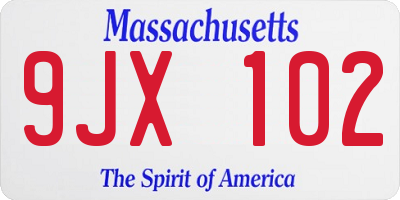MA license plate 9JX102