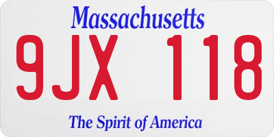 MA license plate 9JX118