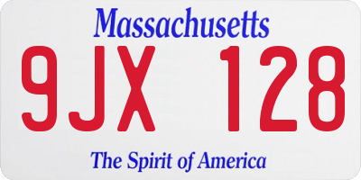 MA license plate 9JX128