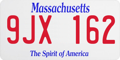 MA license plate 9JX162