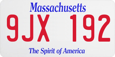 MA license plate 9JX192