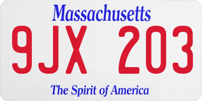 MA license plate 9JX203