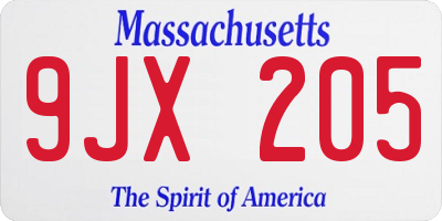 MA license plate 9JX205