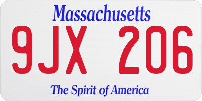MA license plate 9JX206