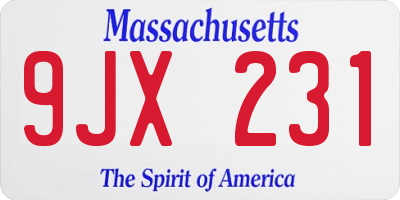 MA license plate 9JX231