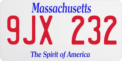MA license plate 9JX232