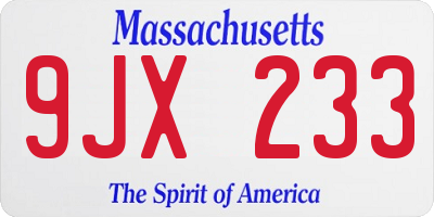 MA license plate 9JX233