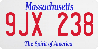 MA license plate 9JX238