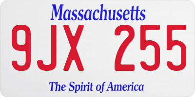MA license plate 9JX255