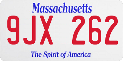 MA license plate 9JX262