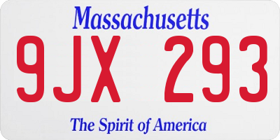 MA license plate 9JX293