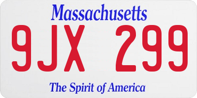 MA license plate 9JX299