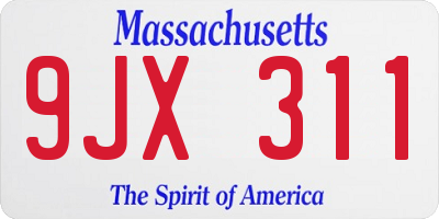 MA license plate 9JX311