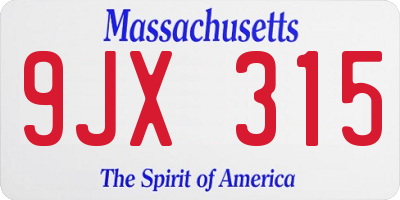 MA license plate 9JX315
