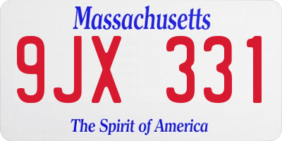 MA license plate 9JX331