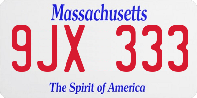 MA license plate 9JX333