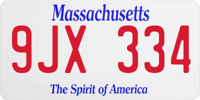 MA license plate 9JX334