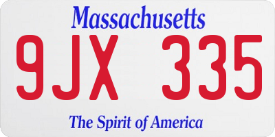 MA license plate 9JX335