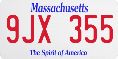 MA license plate 9JX355