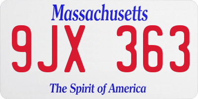 MA license plate 9JX363