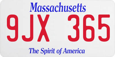 MA license plate 9JX365