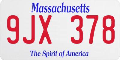 MA license plate 9JX378