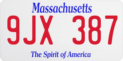 MA license plate 9JX387