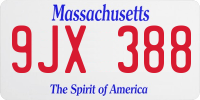 MA license plate 9JX388