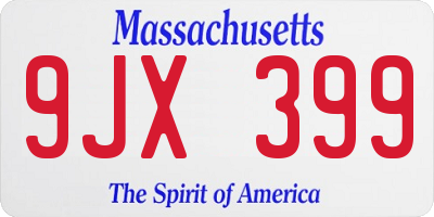MA license plate 9JX399