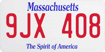 MA license plate 9JX408