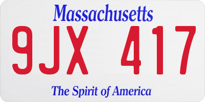 MA license plate 9JX417