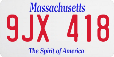 MA license plate 9JX418