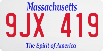 MA license plate 9JX419