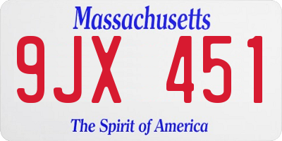 MA license plate 9JX451