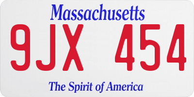 MA license plate 9JX454