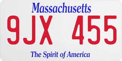 MA license plate 9JX455