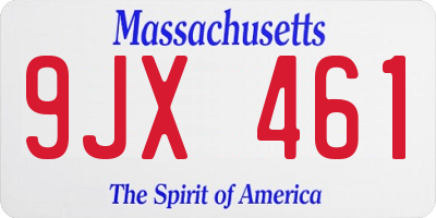 MA license plate 9JX461