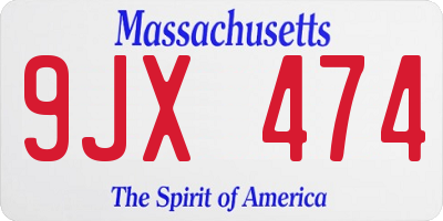 MA license plate 9JX474