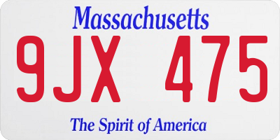 MA license plate 9JX475