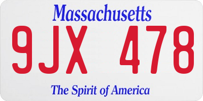 MA license plate 9JX478
