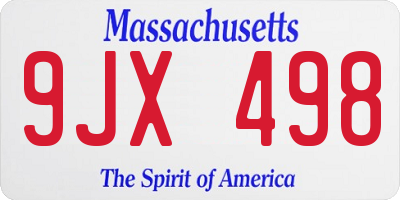MA license plate 9JX498